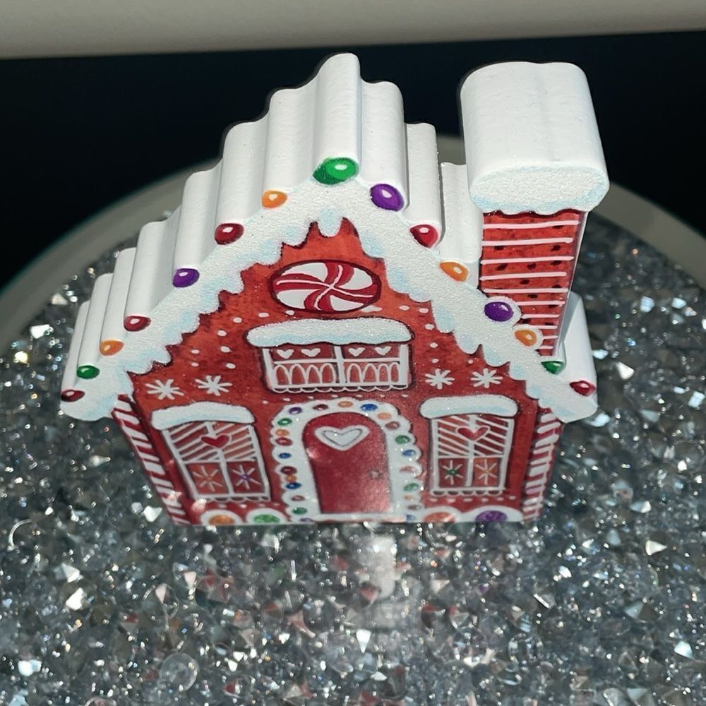 New Eccolo snow red gingerbread house glitter home decoration wooden accent - Picture 3 of 7